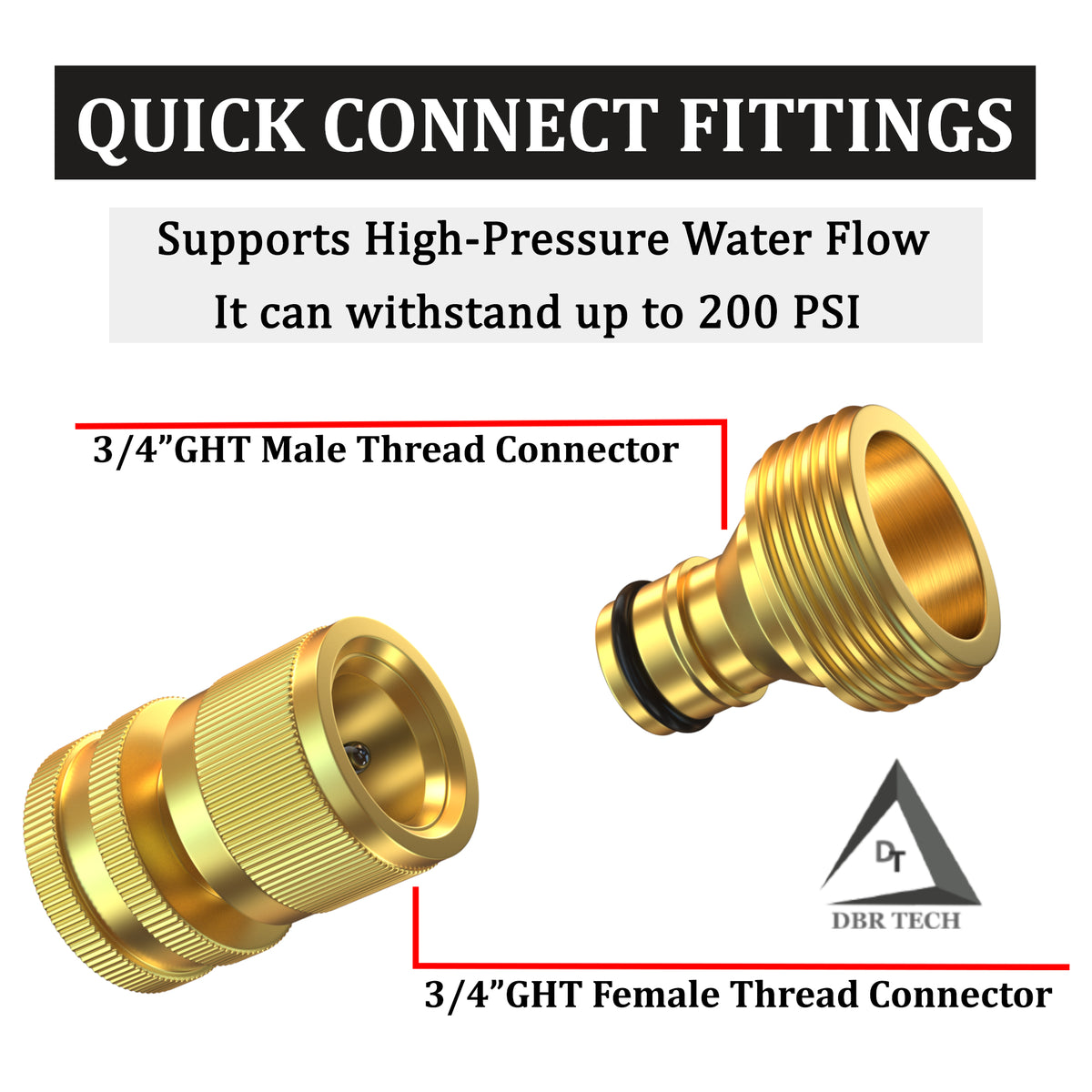Heavy Duty Water Hose Quick Connect Fittings, Male and Female Connecto DBR Tech