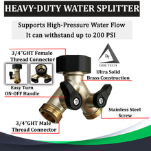Load image into Gallery viewer, Heavy Duty 2 Way Hose Splitter (Premium Brass for Superior Durability)