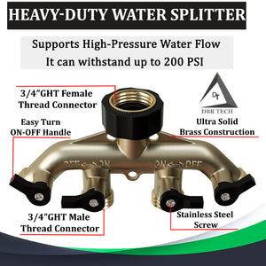 Heavy Duty 4 Way Hose Splitter (Premium Brass for Superior Durability)