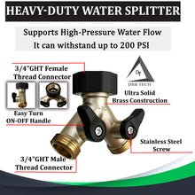 Load image into Gallery viewer, Heavy Duty 2 Way Hose Splitter (Premium Brass for Superior Durability)
